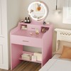 Hyleory Small Make Up Vanity Desk with 15.7 Inch Round Mirror and Light, Two Drawers Included - 2 of 4