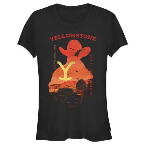 Juniors Womens Yellowstone Sunset Silhouette John Dutton & Truck T-Shirt - 1 of 4