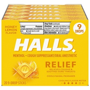 HALLS Relief Honey Lemon Cough Drops 20 Packs of 9 Drops (180 Total Drops) - 1 of 4