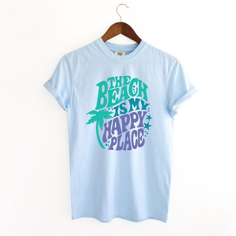 Simply Sage Market Women's The Beach Is My Happy Place Retro Short Sleeve Garment Dyed Tee, 1 of 4