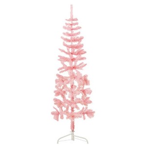 Aghana Digitals 180cm Slim Half-Round Artificial Christmas Tree with Pink Base, 246 PVC Tips - - 1 of 4