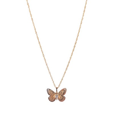 Slickblue Gold Twisted Chain Necklace, 3D Butterfly Pendant with Faux Swarovski Simulated Crystal, 18 Inch