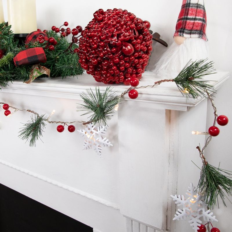 Northlight Pre-Lit B/O Pine, Berry and Snowflake Christmas Garland - 6' - Warm White LED Lights, 2 of 8