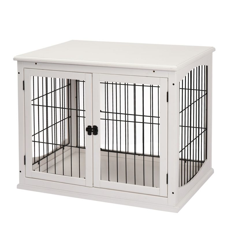 PawHut 26" Wooden Dog Crate, Furniture Style Pet Cage Kennel, End Table, with Lockable Double Door Entrance, and Top Shelf, 5 of 12