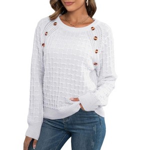 Coolmee Women's Sweater Casual Long Sleeve Crewneck Button Knit Pullovers Sweaters Tops - 1 of 4