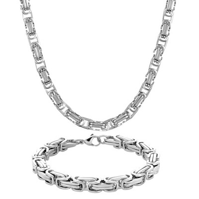 West Coast Jewelry Men's Byzantine Chain Necklace (24") and Bracelet (9") Steel Set - (9mm)
