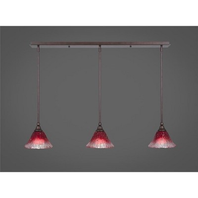 Toltec Lighting Any 3 - Light Chandelier in  Bronze with 7" Raspberry Crystal Shade
