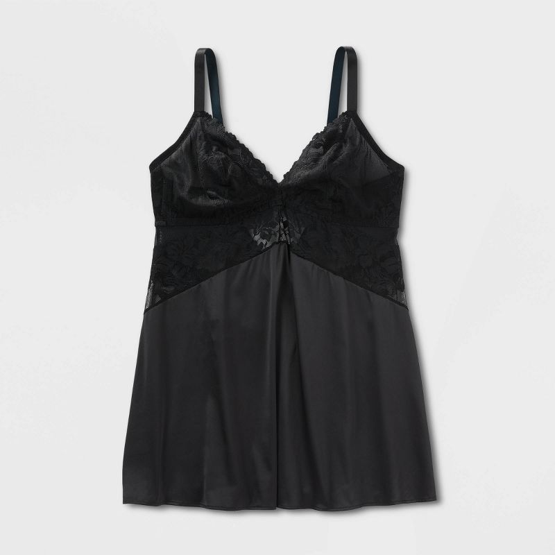 Women&#39;s Lace and Satin Unlined Lingerie Slip Dress - Auden&#8482; Black, 4 of 5