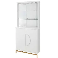 Home Source White Bar Cabinet with Half Moon Handles and Metal Base