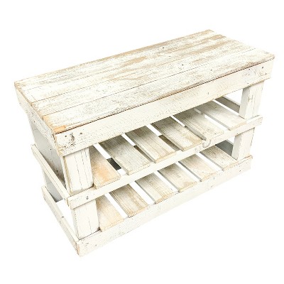 del Hutson Designs 39 Inch Urban Solid Natural Handmade Rustic Barnwood Shoe Rack for Entryway, Laundry Room, and Bedroom, White