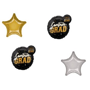 LOONBALLOON Graduation Grad Theme Balloon Set, 2x pcs Standard Congrats Grad Best Is Yet To Come Balloon, Star Foil - 1 of 1
