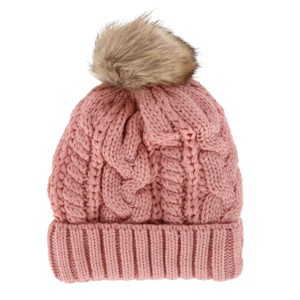 CTM Women's Cable Knit Lined Winter Beanie with Synthetic Fur Pom - 1 of 4