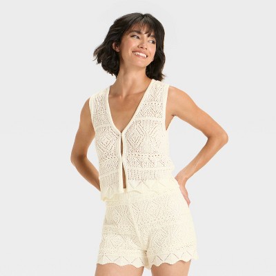 Women's Crochet-Style Pullover Sweater Tank - A New Day™