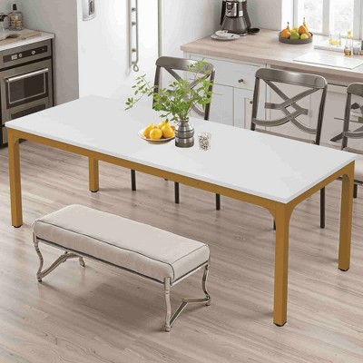 Lirago Rectangle Office Dining Table 78.7" Large Desktop Sturdy MDF Board Heavy Duty Iron Pipe Legs Industrial Style White