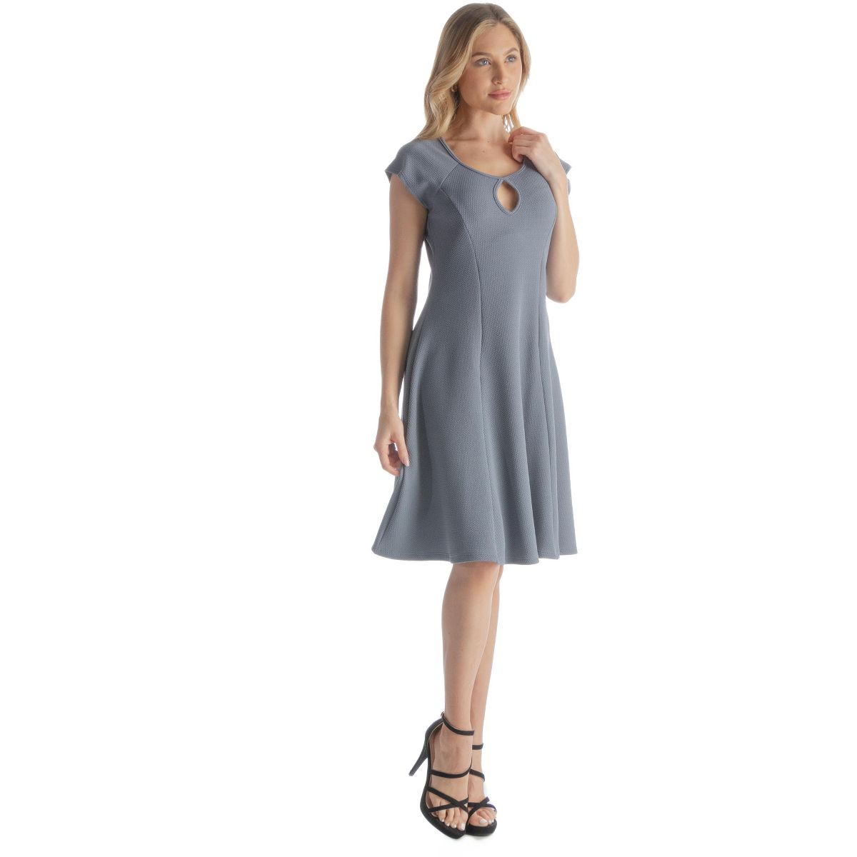 Womens Scoop Neck Keyhole Detail Cap Sleeve A-Line Knee Length Dress - 24seven Comfort Apparel™ - thumbnail 10