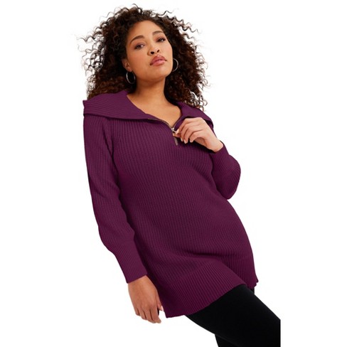 June + Vie By Roaman's Women's Plus Size Half-zip Sweater, 22/24