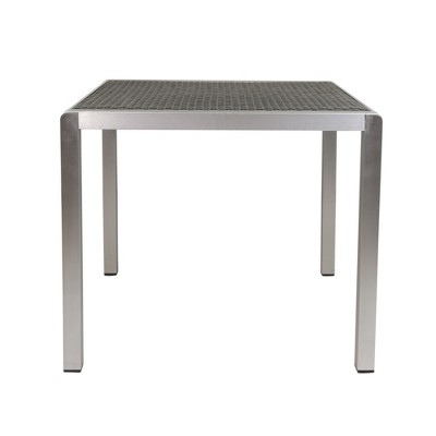 SKRAN Outdoor Dining Table Aluminum Frame Wicker Table Top Square Outdoor Dining Table Silver and Gray 35" Rust-Resistant, Water-Resistant