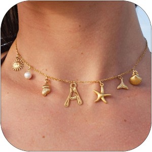 Initial Charm Necklace For Women Shell Letter Necklaces Gold Charms Pendant Boho Summer Seashell Beach 14k Starfish Surfer Jewelry Gifts - 1 of 4