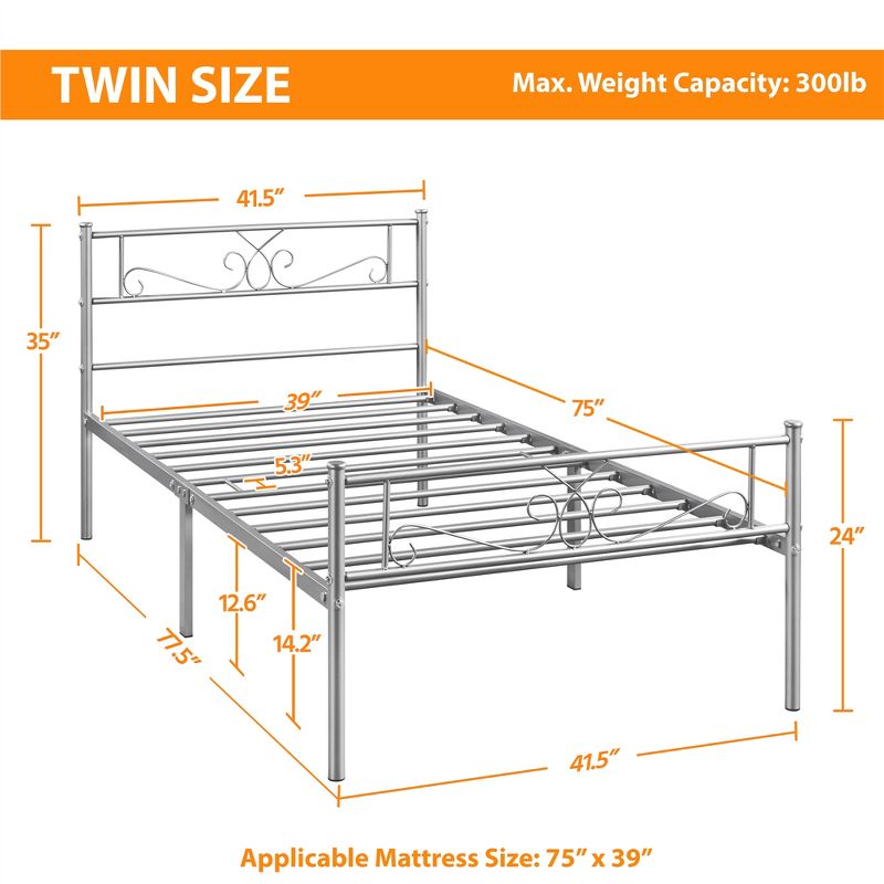 Yaheetech Metal-Framed Platform Bed with Headboard and Footboard, 3 of 7