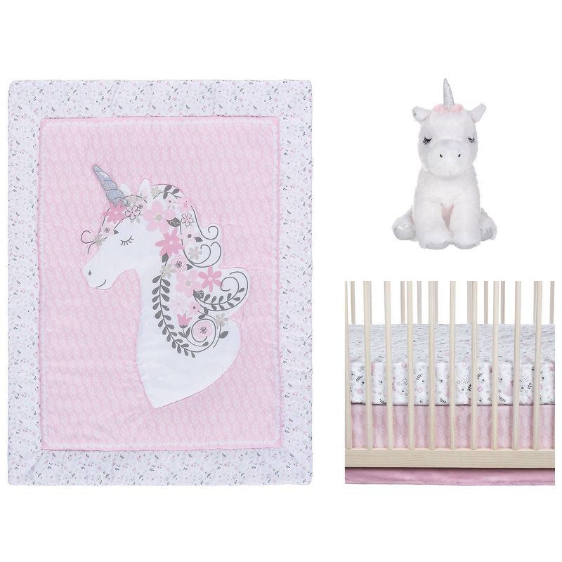 Sammy &#38; Lou Unicorn Floral Baby Nursery Crib Bedding Set - 4pc, 1 of 10