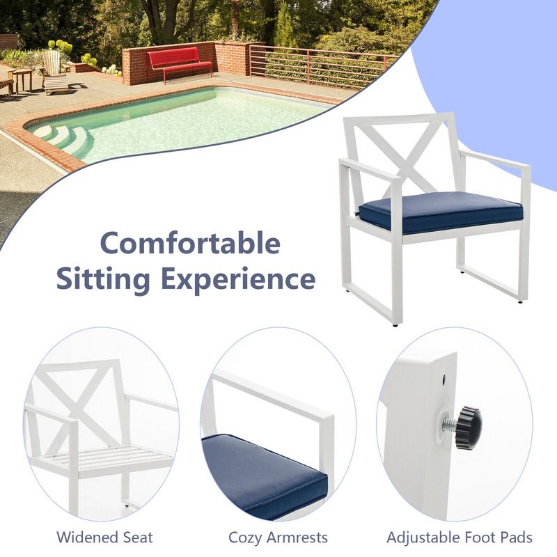 Tangkula 4PCS Patio Furniture Set Outdoor Conversation Set Metal Frame w/ Navy Cushions, 5 of 9