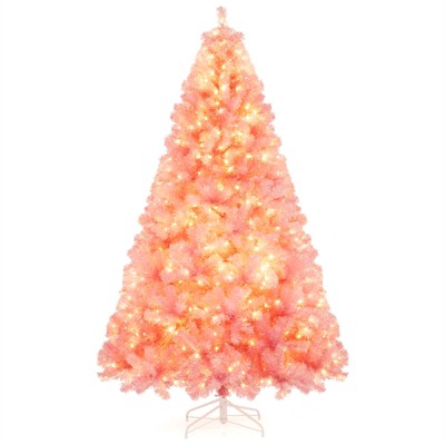 Tangkula 7.5 FT Pre-Lit Tinsel Christmas Tree Artificial Xmas Tree w/ Lush Branch Tips