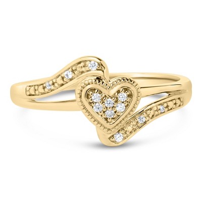14K Yellow Gold Plated Silver Diamond Accent Filigree Heart Promise Ring