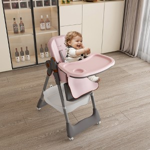 Whisen Adjustable Baby High Chair, Portable Infant Feeding Seat with Safety Belt, Silent Lockable Wheels & Easy-Clean Design - 1 of 4