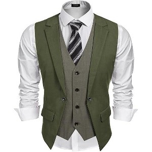 COOFANDY Men's Layered Suit Vest Business Dress Vests Formal Wedding Waistcoat Slim Fit - 1 of 4
