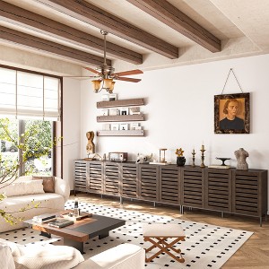 Farmhouse Sideboard Buffet Storage Cabinet with Strip Skeleton Door and Adjustable shelves, for living room dining room kitchen - 1 of 4