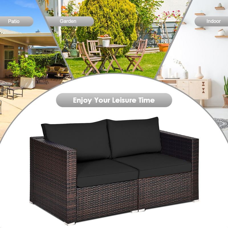 Tangkula 2PCS Rattan Corner Sofa Set Patio Outdoor Furniture Set w/ 4 Black Cushions, 4 of 11