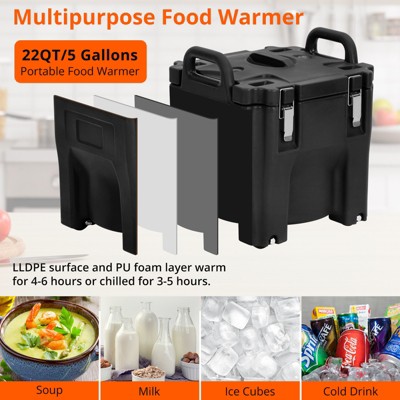 Food Insulated Bucket 20L with Directional Casters, Spoon Included, Base Support, Durable Stainless Steel Lining