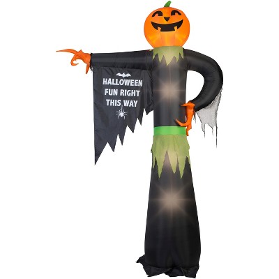 Gemmy Airblown Pointing Pumpkin w/ Halloween Sign Giant , 12 ft Tall, black