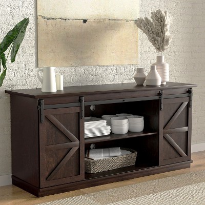 LACOO Farmhouse Sliding Barn Door TV Stand for TVs up to 65" - Gray