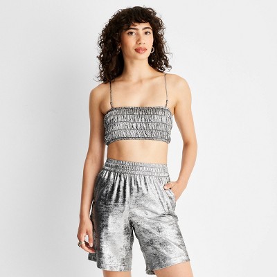 Women's Strappy Metallic Tiny Top - Future Collective™ with Alani Noelle Cement Gray