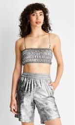 Women's Strappy Metallic Tiny Top - Future Collective™ with Alani Noelle Cement Gray