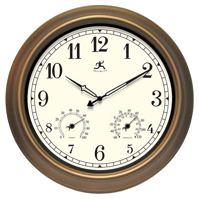 18" Craftsman Round Wall Clock/Thermometer Bronze - Infinity Instruments