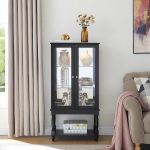 TiramisuBest Curio Cabinet Lighted Curio Display Cabinet with Open Storage Space,Solid Wood Legs and adjustable Shelves - 1 of 4