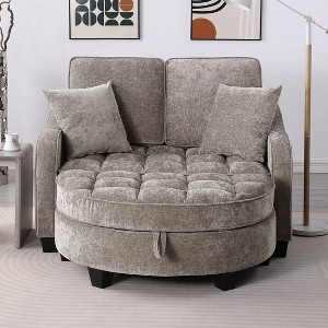 GDFStudio Flavia Modern 51'' Detachable 2-Seater Corduroy Upholstered Chaise Lounge Sofa with Storage Ottoman - 1 of 4