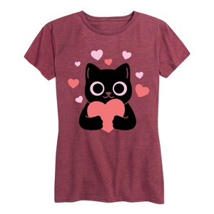 Women's - Instant Message - Cat With Hearts Short Sleeve Graphic T-Shirt - 1 of 4