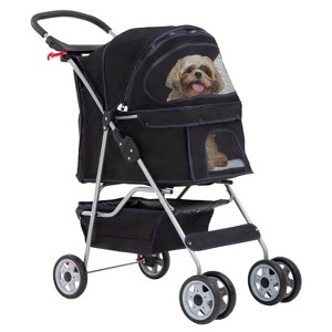 BestMassage Pet Stroller 3/4 Wheels Dog Cat Stroller Jogger Stroller with Removable Liner and Cup Holder Travel Folding Carrier - 1 of 4