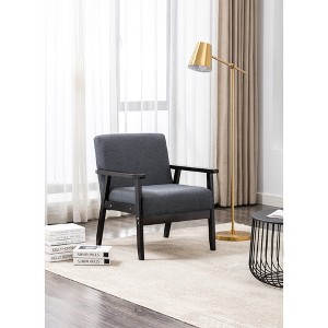 Linen Fabric Chair with Solid Wood Frame, Wood Arms and Full Foam Seat for Living Room - 1 of 4