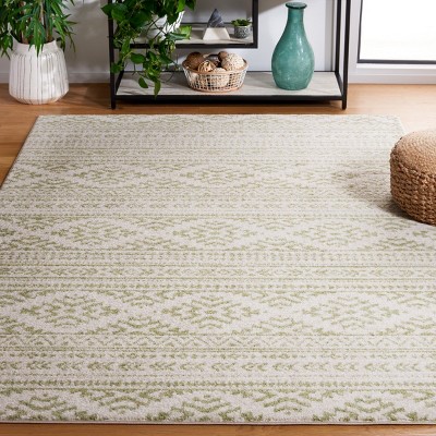 Ivory and Sage Hand-knotted Synthetic Boho Area Rug
