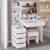 Okak 41IN Large Vanity Table with Cushioned Stool and Hair Dryer Stand, Makeup Vanity with Power Station and 3-Color Switch, Vanity Desk - 4 of 4