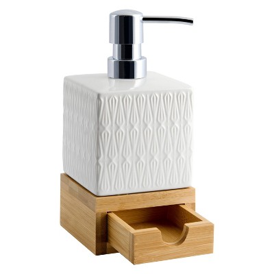 White Ceramic and Bamboo Lotion Pump with Drawer