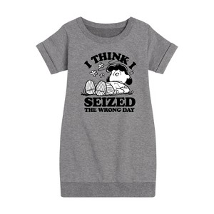 - Peanuts - Lucy I Seized The Wrong Day Graphic Short Sleeve Fleece Dress - 1 of 4
