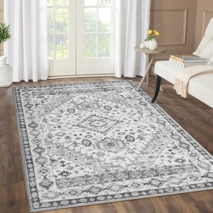 Vintage Oriental Rug - Ultra-Thin, Non-Slip, Washable, Low-Pile, Distressed Carpet for Dining Room or Indoor Use - 1 of 4