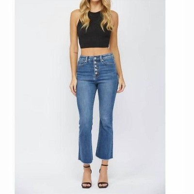 Women's High Rise Crop Flare Button Fly Jeans - mica denim
