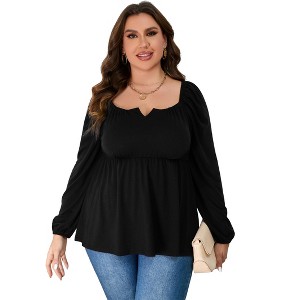 Women'S Small V-Neck Lantern Sleeve Large Size Top - 1 of 2