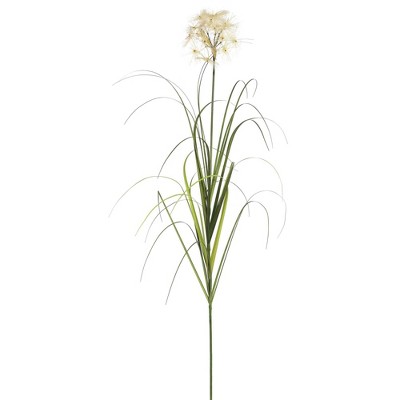 36" Tall Artificial Green Grass with Cream Dandelions in Black Pot